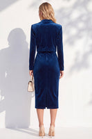 Laden Sie das Bild in den Galerie-Viewer, Burgundgrüne Samt Bodycon Midi Damenanzüge mit langen Ärmeln
