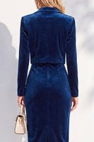 Laden Sie das Bild in den Galerie-Viewer, Burgundgrüne Samt Bodycon Midi Damenanzüge mit langen Ärmeln