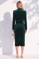 Laden Sie das Bild in den Galerie-Viewer, Burgundgrüne Samt Bodycon Midi Damenanzüge mit langen Ärmeln