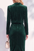 Laden Sie das Bild in den Galerie-Viewer, Burgundgrüne Samt Bodycon Midi Damenanzüge mit langen Ärmeln