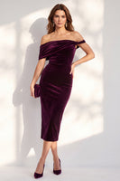 Laden Sie das Bild in den Galerie-Viewer, Burgunder Bodycon Midi Samt Cocktailkleid