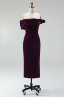 Laden Sie das Bild in den Galerie-Viewer, Burgunder Bodycon Midi Samt Cocktailkleid