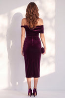 Laden Sie das Bild in den Galerie-Viewer, Burgunder Bodycon Midi Samt Cocktailkleid