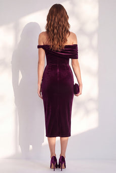 Burgunder Bodycon Midi Samt Cocktailkleid