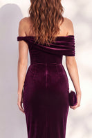 Laden Sie das Bild in den Galerie-Viewer, Burgunder Bodycon Midi Samt Cocktailkleid