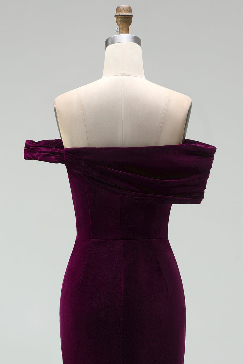Laden Sie das Bild in den Galerie-Viewer, Burgunder Bodycon Midi Samt Cocktailkleid