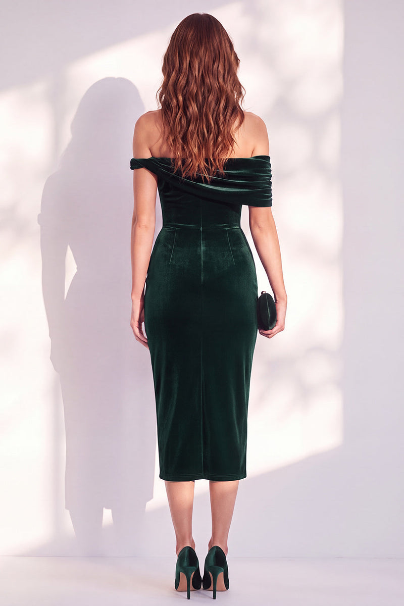 Laden Sie das Bild in den Galerie-Viewer, Burgunder Bodycon Midi Samt Cocktailkleid