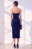 Laden Sie das Bild in den Galerie-Viewer, Burgunderrotes Korsett Sheath Trägerloses Samtkleid