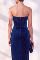Laden Sie das Bild in den Galerie-Viewer, Burgunderrotes Korsett Sheath Trägerloses Samtkleid
