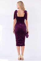 Laden Sie das Bild in den Galerie-Viewer, Dunkelblaues Bodycon Midi Samtkleid mit quadratem Ausschnitt