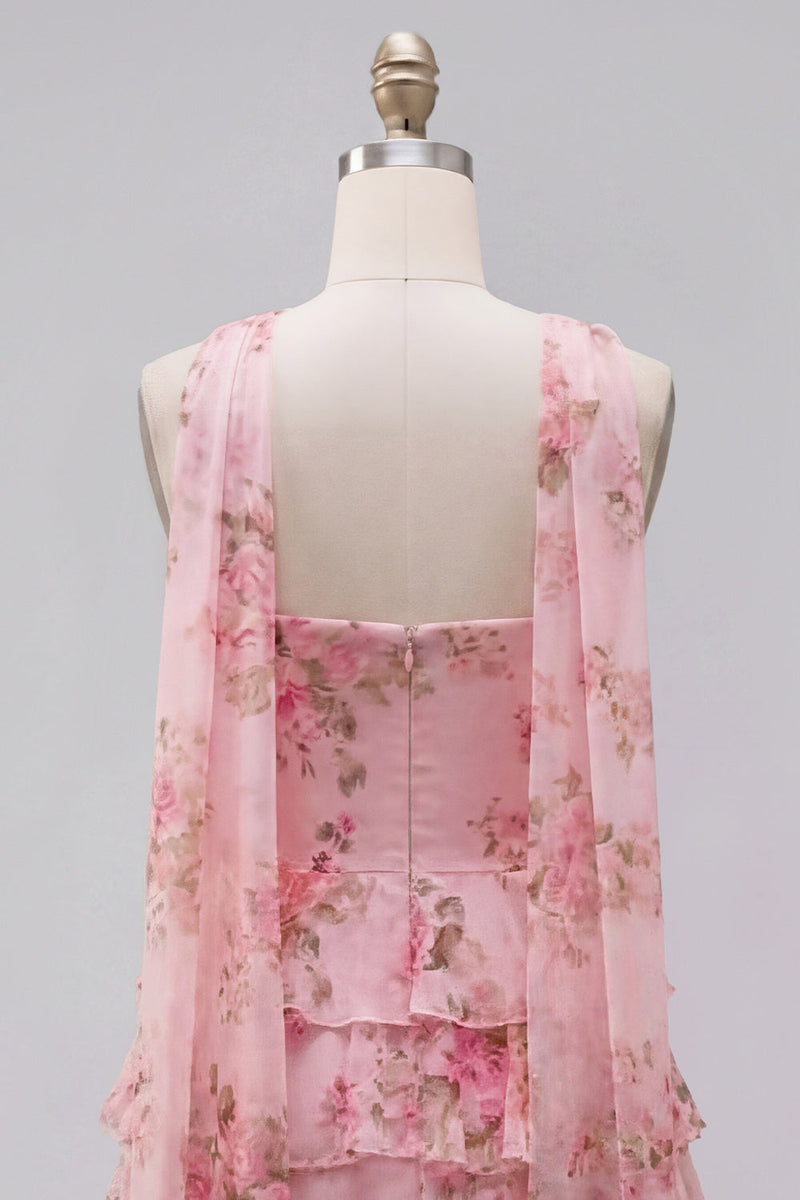 Laden Sie das Bild in den Galerie-Viewer, Gelbes, trägerloses, gestuftes, florales A-Line-Rüschen-Kurz-Homecoming-Kleid