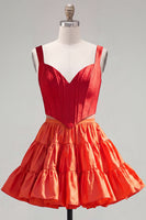 Laden Sie das Bild in den Galerie-Viewer, Rosa Fuchsia A-Linie Korsett 2-teilige dicke Träger Kurzes Homecoming-Kleid mit Rüschen