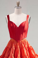 Laden Sie das Bild in den Galerie-Viewer, Rosa Fuchsia A-Linie Korsett 2-teilige dicke Träger Kurzes Homecoming-Kleid mit Rüschen