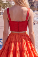 Laden Sie das Bild in den Galerie-Viewer, Rosa Fuchsia A-Linie Korsett 2-teilige dicke Träger Kurzes Homecoming-Kleid mit Rüschen