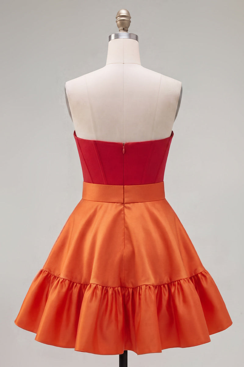 Laden Sie das Bild in den Galerie-Viewer, A-Line marineblaues lila Satin-Sweetheart-Homecoming-Kleid mit Rüschen und Schleife