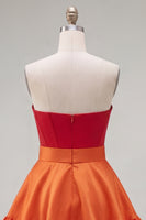 Laden Sie das Bild in den Galerie-Viewer, A-Line marineblaues lila Satin-Sweetheart-Homecoming-Kleid mit Rüschen und Schleife
