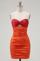 Laden Sie das Bild in den Galerie-Viewer, Rot Orange Sweetheart Falten-Keyhole-Bodycon Kurzes Homecoming-Kleid