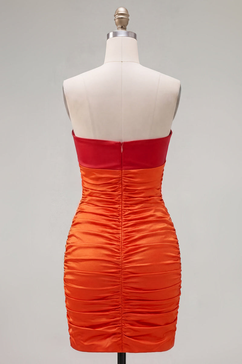 Laden Sie das Bild in den Galerie-Viewer, Rot Orange Sweetheart Falten-Keyhole-Bodycon Kurzes Homecoming-Kleid