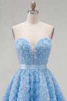 Laden Sie das Bild in den Galerie-Viewer, Sweetheart Pink A-Line 3D-Blumen-Kurz-Homecoming-Kleid mit Spitze auf dem Rücken