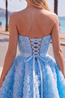 Laden Sie das Bild in den Galerie-Viewer, Sweetheart Pink A-Line 3D-Blumen-Kurz-Homecoming-Kleid mit Spitze auf dem Rücken