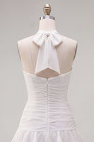Laden Sie das Bild in den Galerie-Viewer, Blauer Neckholder Bodycon Gestuftes Gerafftes Kurzes Abendkleid mit 3D-Blume