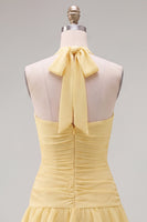 Laden Sie das Bild in den Galerie-Viewer, Blauer Neckholder Bodycon Gestuftes Gerafftes Kurzes Abendkleid mit 3D-Blume