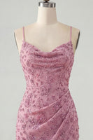 Laden Sie das Bild in den Galerie-Viewer, Dusty Rose Bodycon geraffte Spitze Rücken, Spaghettiträger, kurzes Homecoming-Kleid mit Perlen