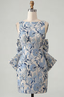 Laden Sie das Bild in den Galerie-Viewer, Pinkgrünes Jacquard Bodycon Bateau-Ausschnitt Blumen-Homecoming-Kleid mit großer Schleife