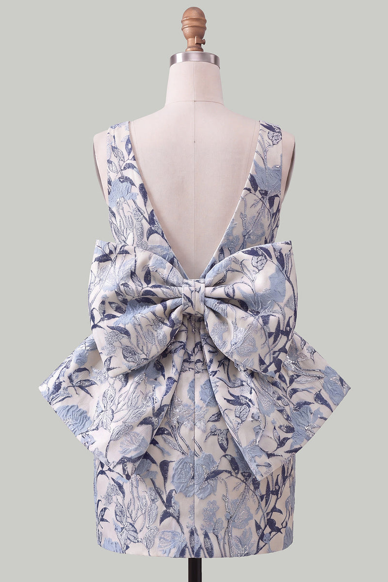 Laden Sie das Bild in den Galerie-Viewer, Pinkgrünes Jacquard Bodycon Bateau-Ausschnitt Blumen-Homecoming-Kleid mit großer Schleife