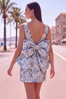 Laden Sie das Bild in den Galerie-Viewer, Pinkgrünes Jacquard Bodycon Bateau-Ausschnitt Blumen-Homecoming-Kleid mit großer Schleife
