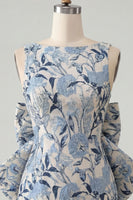 Laden Sie das Bild in den Galerie-Viewer, Pinkgrünes Jacquard Bodycon Bateau-Ausschnitt Blumen-Homecoming-Kleid mit großer Schleife