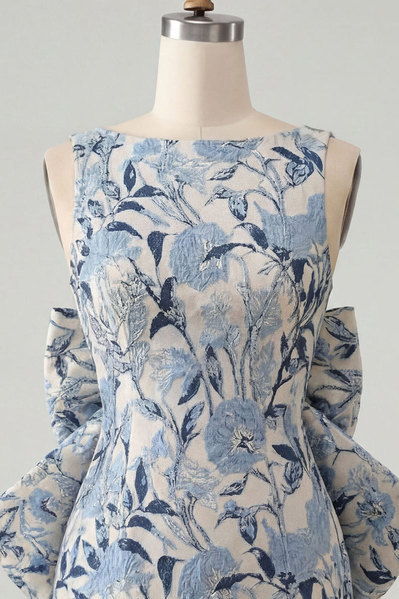 Laden Sie das Bild in den Galerie-Viewer, Pinkgrünes Jacquard Bodycon Bateau-Ausschnitt Blumen-Homecoming-Kleid mit großer Schleife