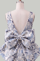 Laden Sie das Bild in den Galerie-Viewer, Pinkgrünes Jacquard Bodycon Bateau-Ausschnitt Blumen-Homecoming-Kleid mit großer Schleife