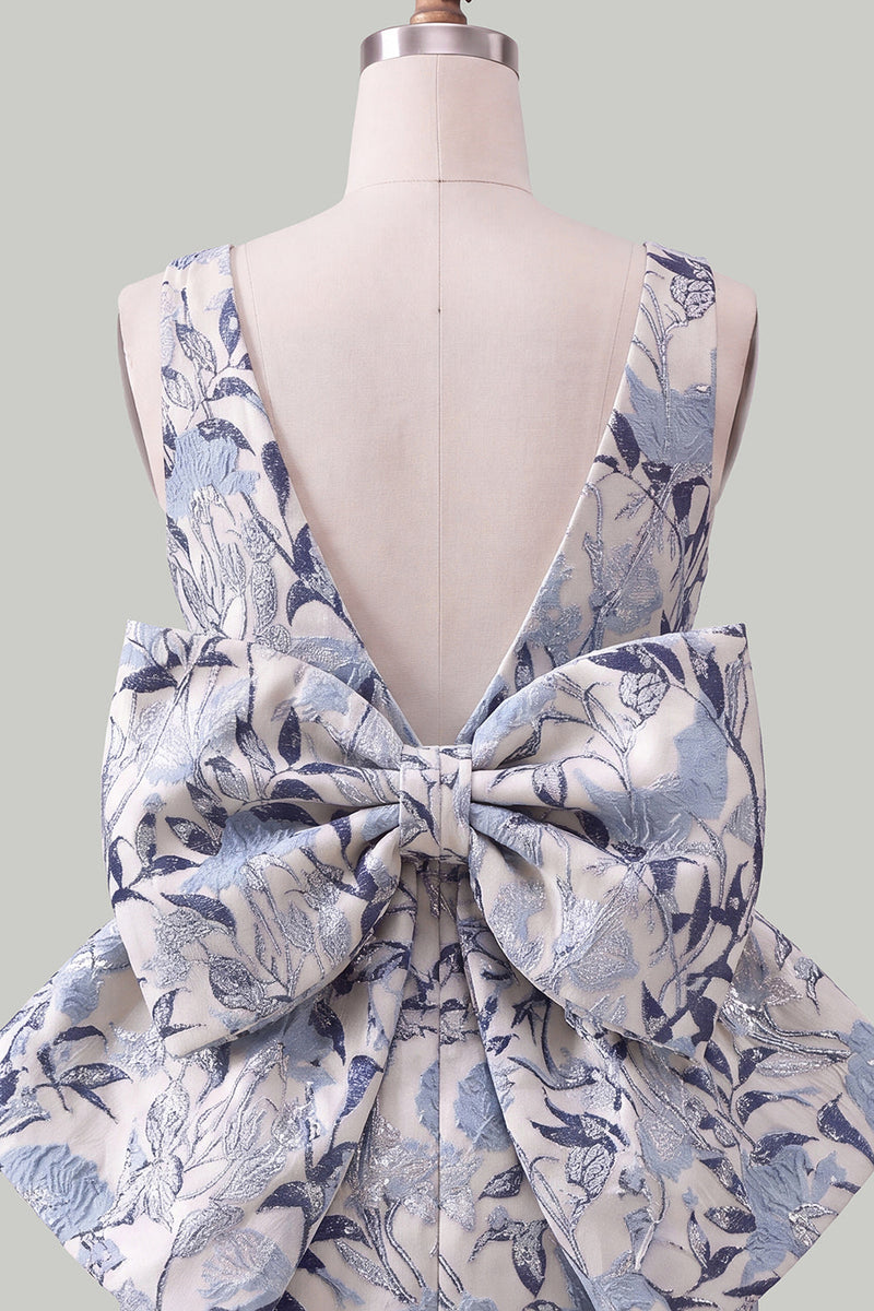 Laden Sie das Bild in den Galerie-Viewer, Pinkgrünes Jacquard Bodycon Bateau-Ausschnitt Blumen-Homecoming-Kleid mit großer Schleife