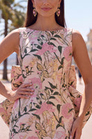 Laden Sie das Bild in den Galerie-Viewer, Pinkgrünes Jacquard Bodycon Bateau-Ausschnitt Blumen-Homecoming-Kleid mit großer Schleife