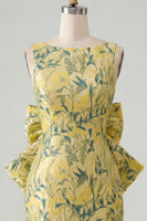 Laden Sie das Bild in den Galerie-Viewer, Pinkgrünes Jacquard Bodycon Bateau-Ausschnitt Blumen-Homecoming-Kleid mit großer Schleife