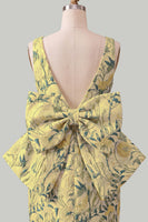 Laden Sie das Bild in den Galerie-Viewer, Pinkgrünes Jacquard Bodycon Bateau-Ausschnitt Blumen-Homecoming-Kleid mit großer Schleife