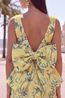 Laden Sie das Bild in den Galerie-Viewer, Pinkgrünes Jacquard Bodycon Bateau-Ausschnitt Blumen-Homecoming-Kleid mit großer Schleife