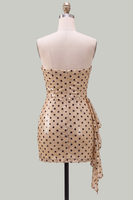 Laden Sie das Bild in den Galerie-Viewer, Trägerloses Champagner-Schwarzes Punkt-Bodycon-Pailletten-Kurzes Homecoming-Kleid mit Schärpe