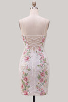 Laden Sie das Bild in den Galerie-Viewer, Glitzernde weiße Blumenpailletten, schnürt hinten kurzes Homecoming-Kleid mit Schlitz