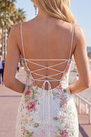 Laden Sie das Bild in den Galerie-Viewer, Glitzernde weiße Blumenpailletten, schnürt hinten kurzes Homecoming-Kleid mit Schlitz