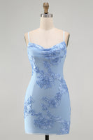 Laden Sie das Bild in den Galerie-Viewer, Gelbes Bodycon Gerafftes Spaghettiträger Blumenstickerei Kurzes Abendkleid