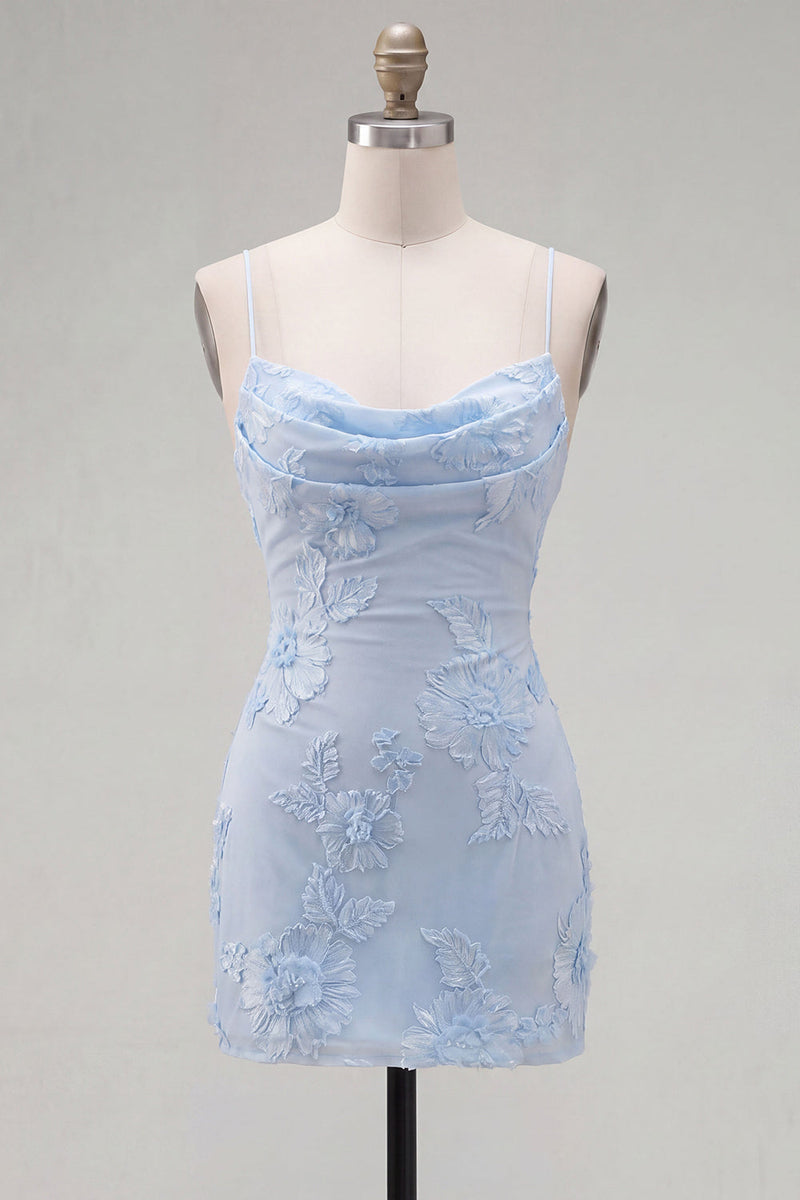 Laden Sie das Bild in den Galerie-Viewer, Gelber Bodycon geraffte Spaghettiträger Blumenstickerei Homecoming-Kleid