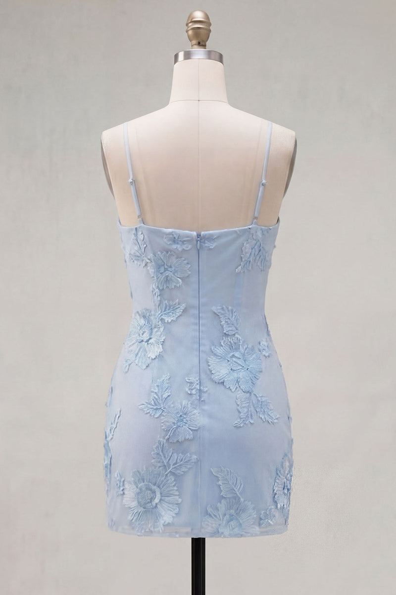 Laden Sie das Bild in den Galerie-Viewer, Gelber Bodycon geraffte Spaghettiträger Blumenstickerei Homecoming-Kleid