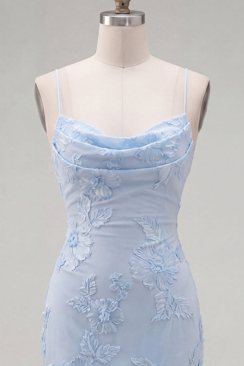 Laden Sie das Bild in den Galerie-Viewer, Gelber Bodycon geraffte Spaghettiträger Blumenstickerei Homecoming-Kleid
