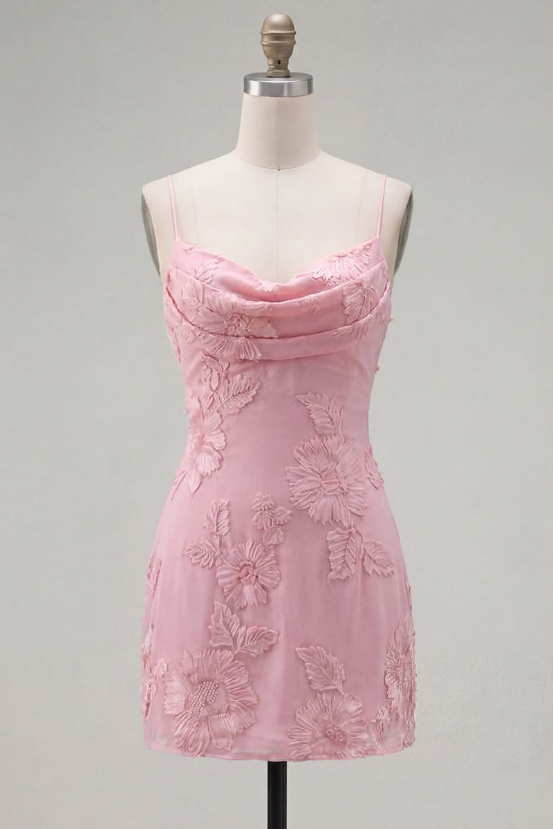 Laden Sie das Bild in den Galerie-Viewer, Gelber Bodycon geraffte Spaghettiträger Blumenstickerei Homecoming-Kleid
