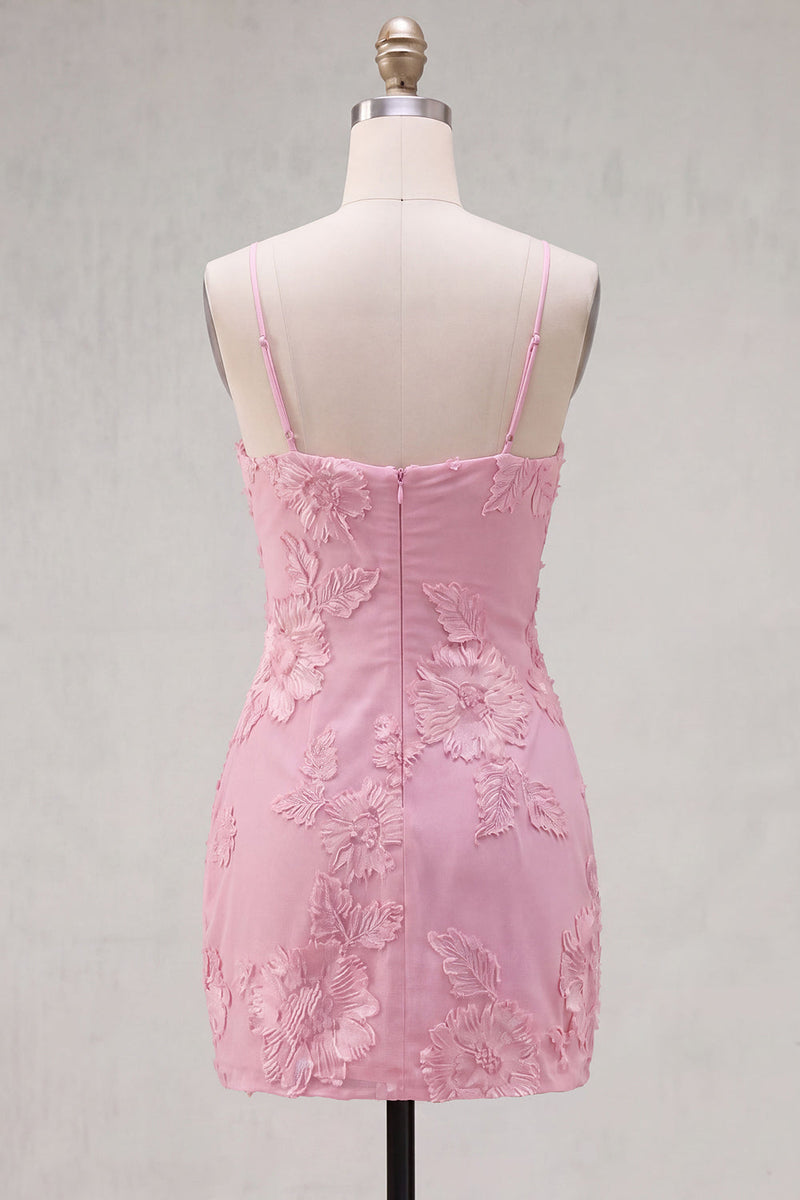 Laden Sie das Bild in den Galerie-Viewer, Gelber Bodycon geraffte Spaghettiträger Blumenstickerei Homecoming-Kleid