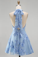 Laden Sie das Bild in den Galerie-Viewer, A-Linie Gelbes Neckholder Kurzes Abendkleid mit floraler Stickerei