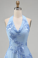 Laden Sie das Bild in den Galerie-Viewer, A-Linie Gelbes Neckholder Kurzes Abendkleid mit floraler Stickerei