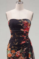 Laden Sie das Bild in den Galerie-Viewer, Schwarze, rote Blume, Sweetheart, gerafftes, geblommiges, enges kurzes Homecoming-Kleid mit Schärpe